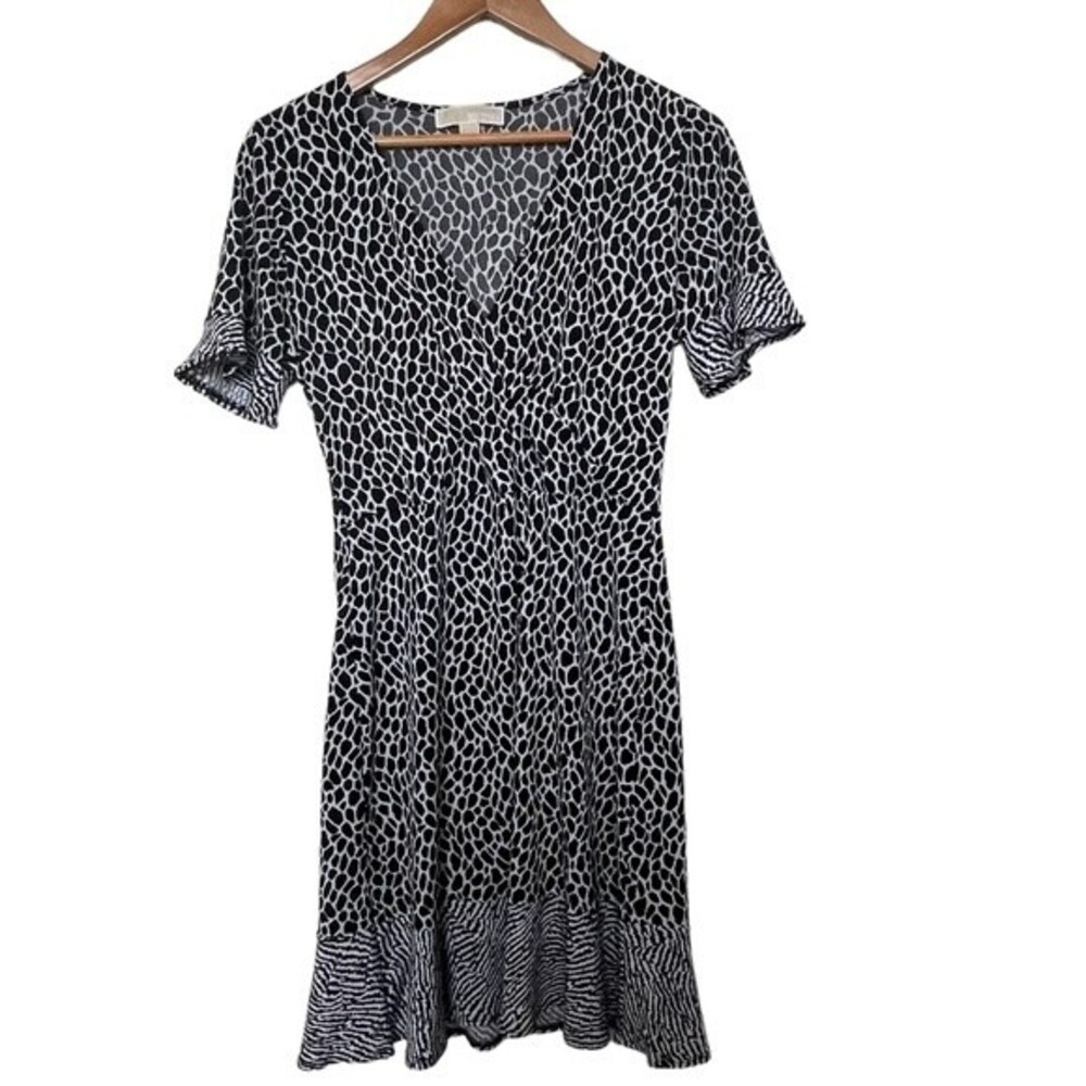 EUC Michael Kors Fit and Flare Dress Ruffled Hem Short Sleeves. Animal Print. S